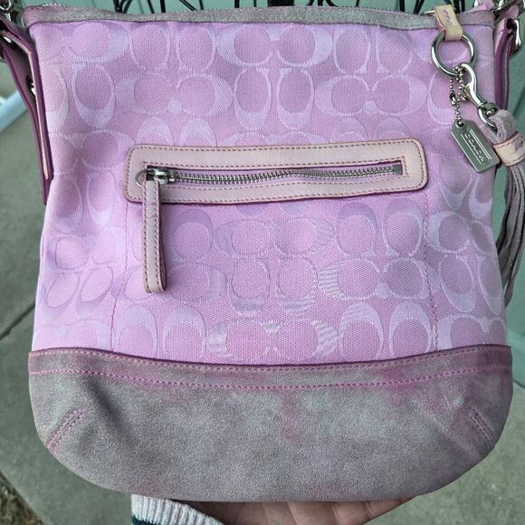 Coach Y2K Signature C Baby Pink Canvas and Suede Slim Vintage Crossbody Bag. #93 - Picture 8 of 10